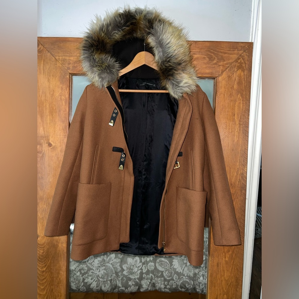 Zara Woman Lane Wool Parka Buckles & Hood
